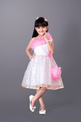 satyamfab Girls Midi/Knee Length Casual Dress(White, Sleeveless)
