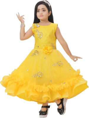 DS DRESSES Girls Maxi/Full Length Party Dress(Yellow, Sleeveless)