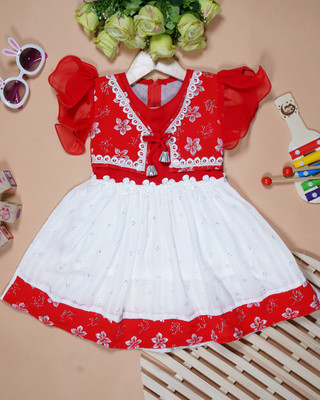 NHPREMIUM DRESSES Girls Midi/Knee Length Party Dress(Red, Half Sleeve)