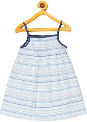 YOUNG BIRDS Indi Girls Midi/Knee Length Casual Dress(Blue, Sleeveless)