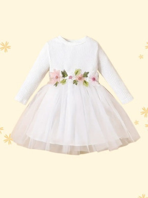 Varni Enterprise Girls Midi/Knee Length Festive/Wedding Dress(White, Full Sleeve)