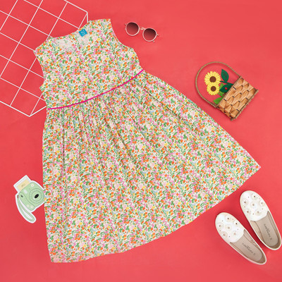 YU by Pantaloons Girls Midi/Knee Length Casual Dress(Multicolor, Sleeveless)