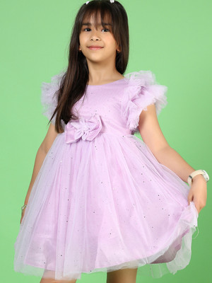 V-MART Girls Midi/Knee Length Casual Dress(Purple, Fashion Sleeve)