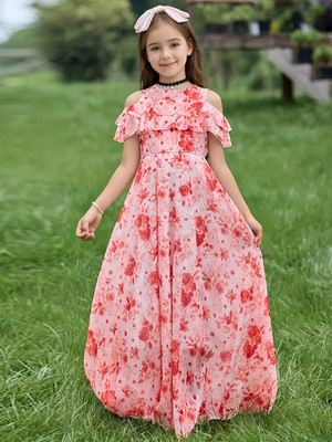 Style Connect Girls Maxi/Full Length Party Dress(Red, Short Sleeve)