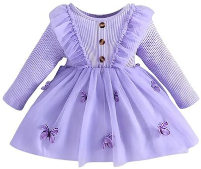 DHYANAM Indi Girls Midi/Knee Length Festive/Wedding Dress(Purple, Sleeveless)