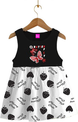 Kani Tex Indi Girls Below Knee Casual Dress(Black, Sleeveless)