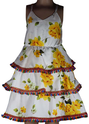 Mamnoon Girls Below Knee Casual Dress(Yellow, Sleeveless)