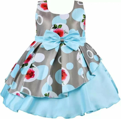 Amavya Fashions Indi Girls Midi/Knee Length Party Dress(Blue, Sleeveless)