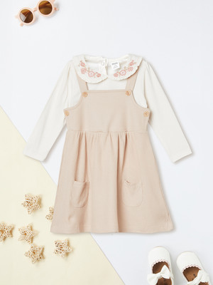 MAX Baby Girls Below Knee Casual Dress(Yellow, Half Sleeve)