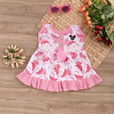 Nazrana Baby Girls Midi/Knee Length Casual Dress(Pink, Sleeveless)
