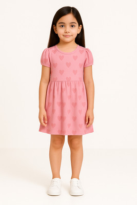 tiny hugs Girls Midi/Knee Length Casual Dress(Pink, Cap Sleeve)