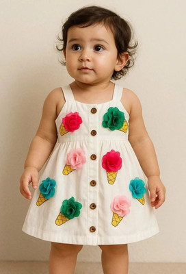 SCARFHAVEN Baby Girls Midi/Knee Length Festive/Wedding Dress(White, Sleeveless)