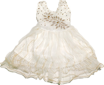 ARUNA CREATIONn Baby Girls Midi/Knee Length Party Dress(White, Sleeveless)