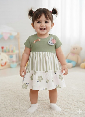 Kiko Indi Baby Girls Above Knee Casual Dress(Green, Sleeveless)