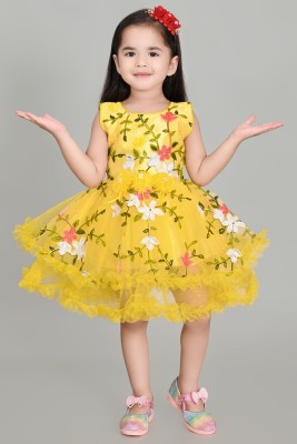 md dresses Baby Girls Midi/Knee Length Casual Dress(Yellow, Sleeveless)