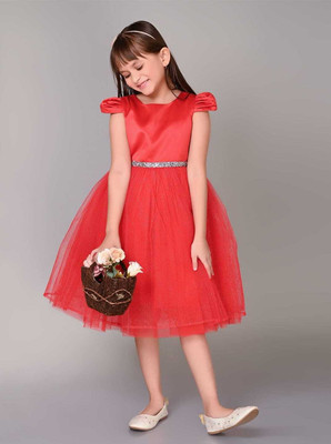 AGNIV Girls Midi/Knee Length Party Dress(Red, Half Sleeve)
