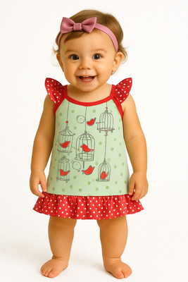 Barsa Tots Indi Baby Girls Midi/Knee Length Casual Dress(Green, Sleeveless)