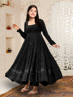 Kedar Fab Girls Maxi/Full Length Festive/Wedding Dress(Black, Full Sleeve)