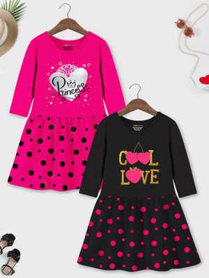 Trampoline Indi Girls Midi/Knee Length Casual Dress(Multicolor, 3/4 Sleeve)