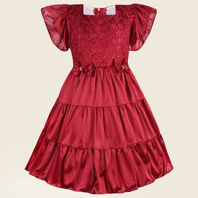 Silver Kraft Girls Midi/Knee Length Party Dress(Red, Short Sleeve)