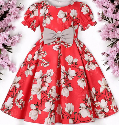 CARTIKKAAY Girls Maxi/Full Length Festive/Wedding Dress(Red, Short Sleeve)