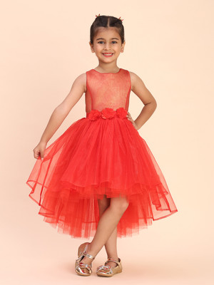 Toy Balloon Kids Baby Girls Midi/Knee Length Party Dress(Red, Sleeveless)