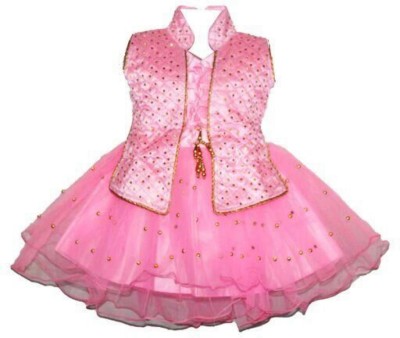 MS unique creations Indi Baby Girls Midi/Knee Length Festive/Wedding Dress(Pink, Sleeveless)