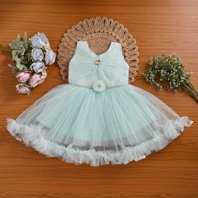 BOKUL DRESSES Girls Above Knee Festive/Wedding Dress(Blue, Sleeveless)
