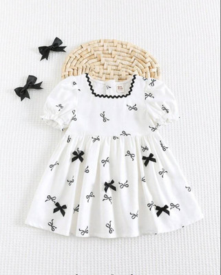MISCHIF FASHION Baby Girls Midi/Knee Length Festive/Wedding Dress(White, Short Sleeve)