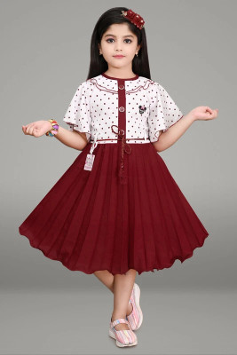 ARUNA CREATIONn Girls Below Knee Party Dress(Maroon, Fashion Sleeve)