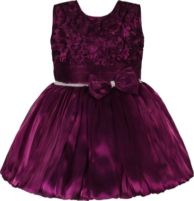 Wishkaro Girls Midi/Knee Length Party Dress(Purple, Sleeveless)