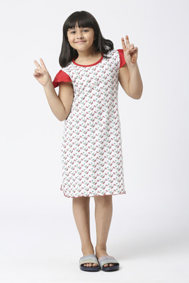SINI MINI Girls Midi/Knee Length Casual Dress(Multicolor, Short Sleeve)