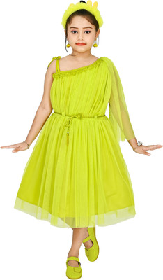 MRM CREATION Girls Below Knee Party Dress(Green, 3/4 Sleeve)