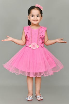 AWA KIDS FASHION Girls Midi/Knee Length Party Dress(Pink, Sleeveless)