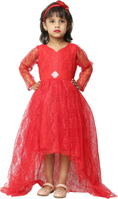 Reem Jheem Baby Girls Below Knee Festive/Wedding Dress(Red, Full Sleeve)