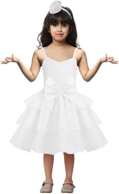 Wow princess Girls Midi/Knee Length Party Dress(White, Sleeveless)