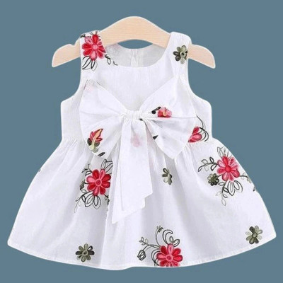MH Modern Indi Girls Midi/Knee Length Casual Dress(White, Short Sleeve)