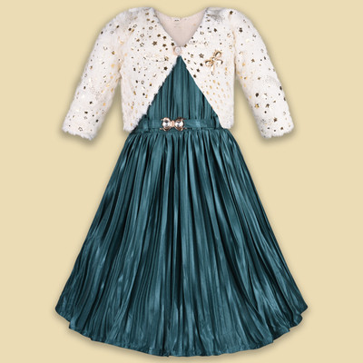 Wishkaro Girls Midi/Knee Length Party Dress(Green, Full Sleeve)