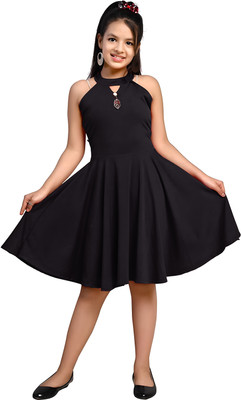 PERFECTPIVOT Indi Girls Midi/Knee Length Casual Dress(Black, Sleeveless)