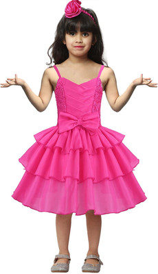 Shahina Fashion Girls Midi/Knee Length Casual Dress(Pink, Sleeveless)