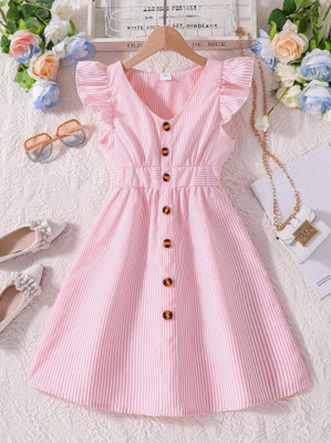 SAPL Baby Girls Midi/Knee Length Casual Dress(Pink, Beige, Sleeveless)