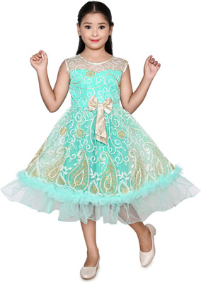 SAJJAD DRESSES Girls Midi/Knee Length Festive/Wedding Dress(Light Green, Sleeveless)