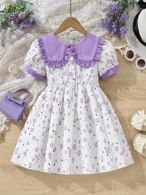 MAYRAFASHION Girls Below Knee Casual Dress(Purple, Short Sleeve)