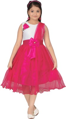 WILD EMPIRE Girls Calf Length Festive/Wedding Dress(Pink, Sleeveless)