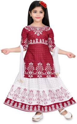 Mselimdresses Girls Festive & Party Kurta and Skirt Set(Red Pack of 1)