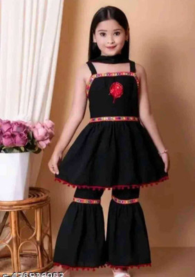 Priti Fashion Baby Girls Below Knee Festive/Wedding Dress(Black, Sleeveless)