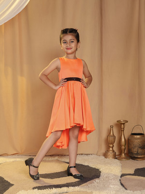Toy Balloon Kids Baby Girls Midi/Knee Length Party Dress(Orange, Sleeveless)