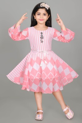 ZARTAJ Girls Midi/Knee Length Party Dress(Pink, 3/4 Sleeve)