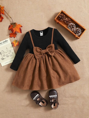 FERISHA CLOTHING Indi Baby Girls Below Knee Casual Dress(Black, Full Sleeve)