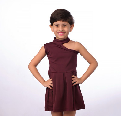 kidzay Girls Above Knee Casual Dress(Maroon, Sleeveless)